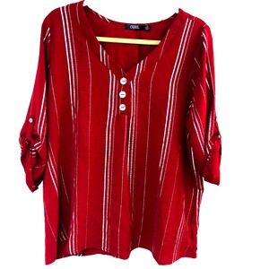 Cure Tunic Top Womens Red Silver Metallic Size 2X Roll Tab Relax Office Feminine